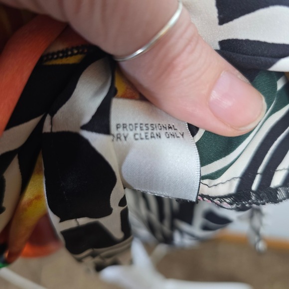 Vintage Cache Floral Print Dress Abstract Black White Pink Tie Waist‎ Midi - Picture 11 of 11